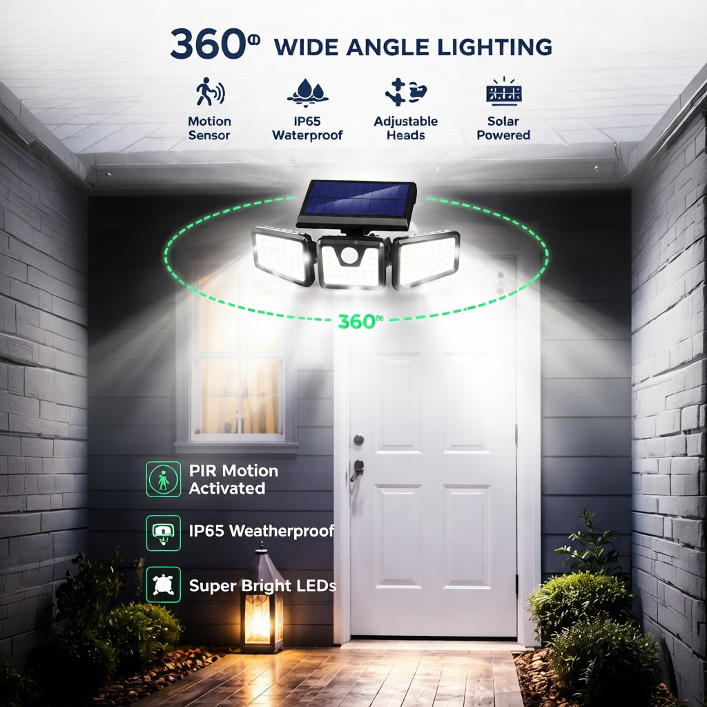 GlowFlex™- The ultimate 3-head 360° solar motion light