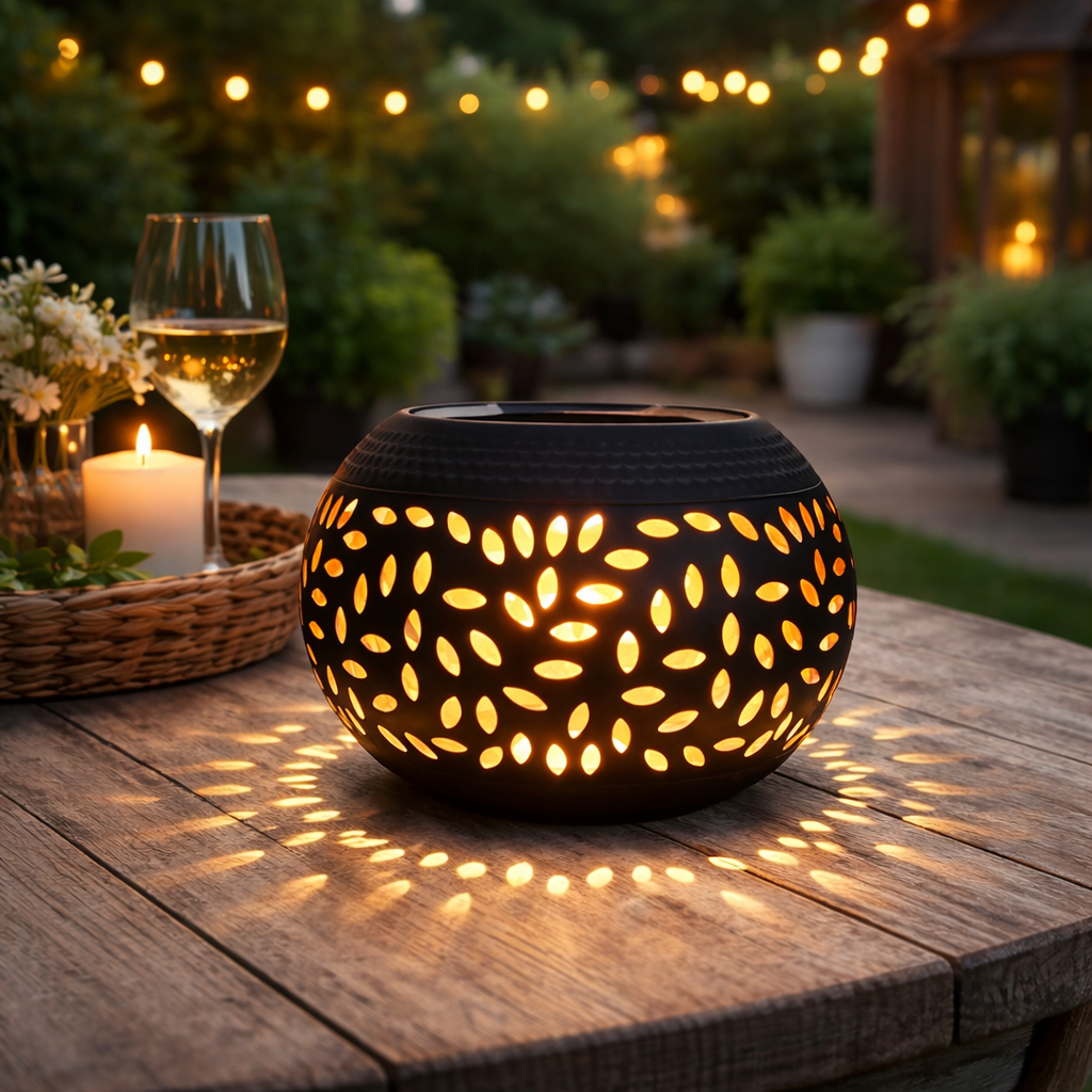 GlowMosaic – Solar Patterned Garden Lamp