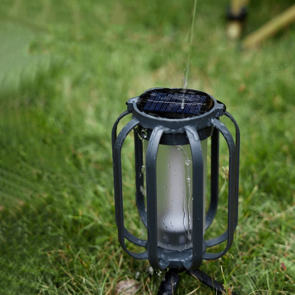 GlowWeave – Round Metal Solar Candle Lantern