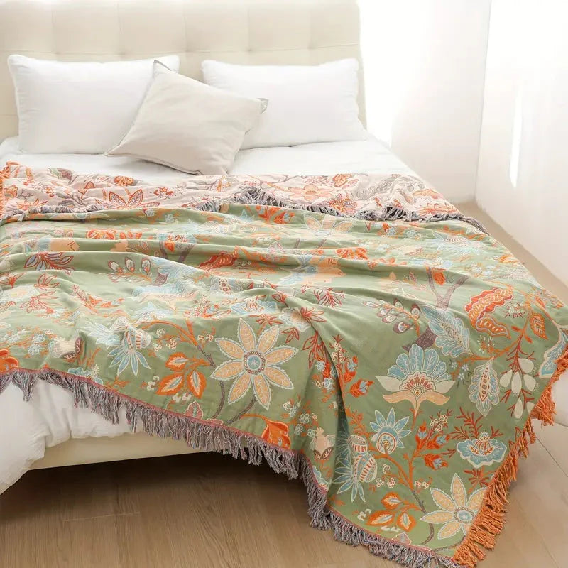 BohoBloom Cotton Tassel Blanket