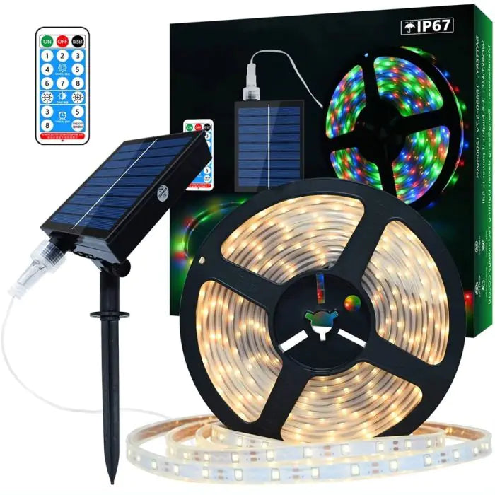 LumiFlex Solar Strip Light 5M – Hybrid RGB & White LED for Outdoor Use